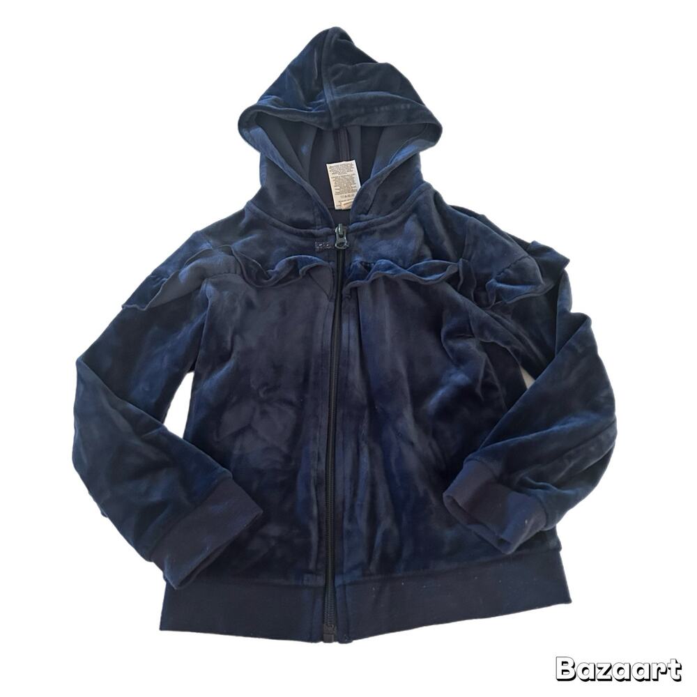Wonder Nation Ruffle Shoulder Velour Zip Up Hooded Jacket 4T Navy